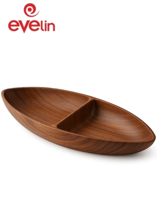 إيفيلين وعاء تقديم خشبي بلاستيكي مزدوج الطبقات طبق مقسم للمكسرات والوجبات الخفيفة وعاء تقديم خشبي للمكسرات والوجبات الخفيفة والصلصات 27*4 *11 سم (مقاوم للكسر) - Image 2