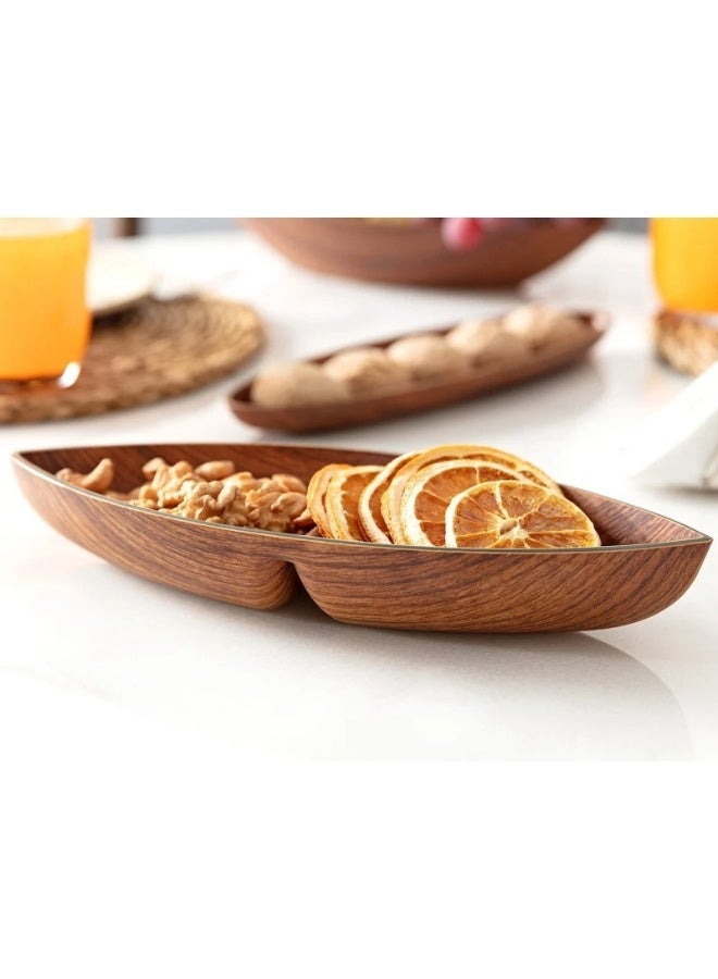 إيفيلين وعاء تقديم خشبي بلاستيكي مزدوج الطبقات طبق مقسم للمكسرات والوجبات الخفيفة وعاء تقديم خشبي للمكسرات والوجبات الخفيفة والصلصات 27*4 *11 سم (مقاوم للكسر) - Image 5