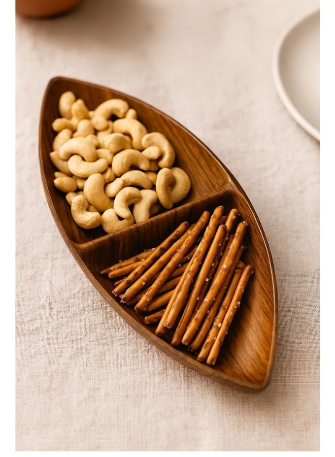 إيفيلين وعاء تقديم خشبي بلاستيكي مزدوج الطبقات طبق مقسم للمكسرات والوجبات الخفيفة وعاء تقديم خشبي للمكسرات والوجبات الخفيفة والصلصات 27*4 *11 سم (مقاوم للكسر) - Image 3