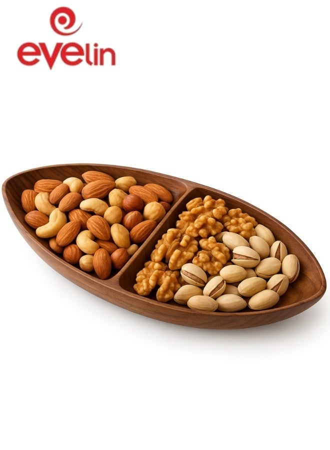 إيفيلين وعاء تقديم خشبي بلاستيكي مزدوج الطبقات طبق مقسم للمكسرات والوجبات الخفيفة وعاء تقديم خشبي للمكسرات والوجبات الخفيفة والصلصات 27*4 *11 سم (مقاوم للكسر) - Image 1