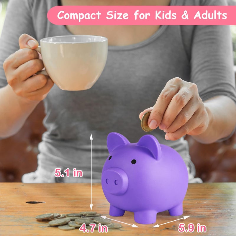 PJDRLLC Piggy Bank, Unbreakable Plastic Money Bank, Coin Bank for Girls and Boys, Medium Size Piggy Banks, Practical Gifts for Birthday, Easter, Christmas (Purple) - Image 4