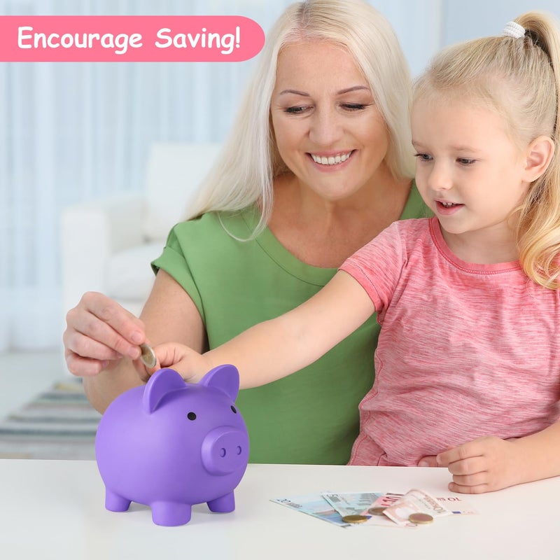 PJDRLLC Piggy Bank, Unbreakable Plastic Money Bank, Coin Bank for Girls and Boys, Medium Size Piggy Banks, Practical Gifts for Birthday, Easter, Christmas (Purple) - Image 2