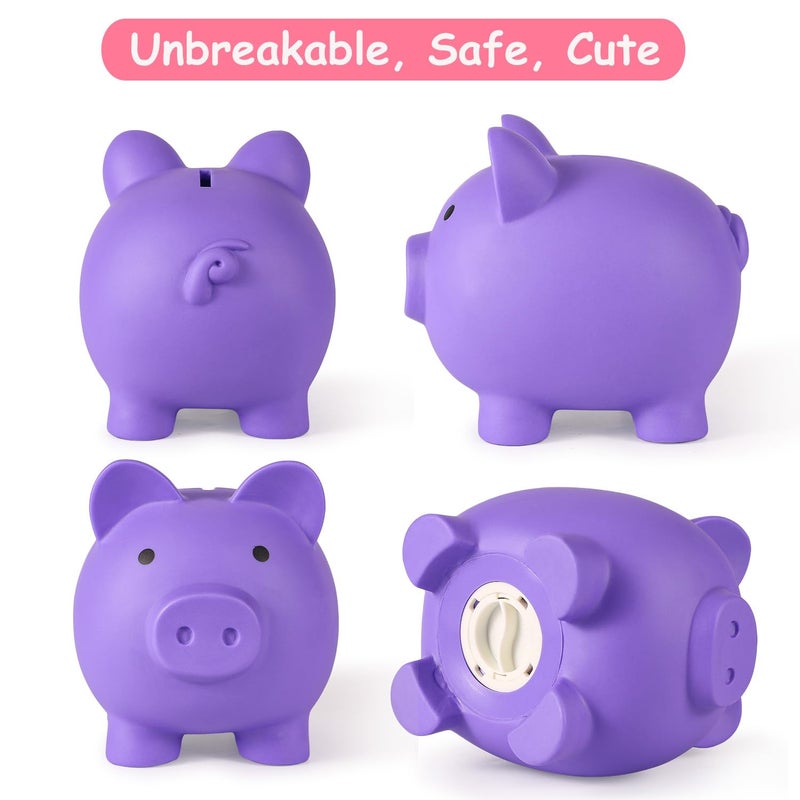 PJDRLLC Piggy Bank, Unbreakable Plastic Money Bank, Coin Bank for Girls and Boys, Medium Size Piggy Banks, Practical Gifts for Birthday, Easter, Christmas (Purple) - Image 5