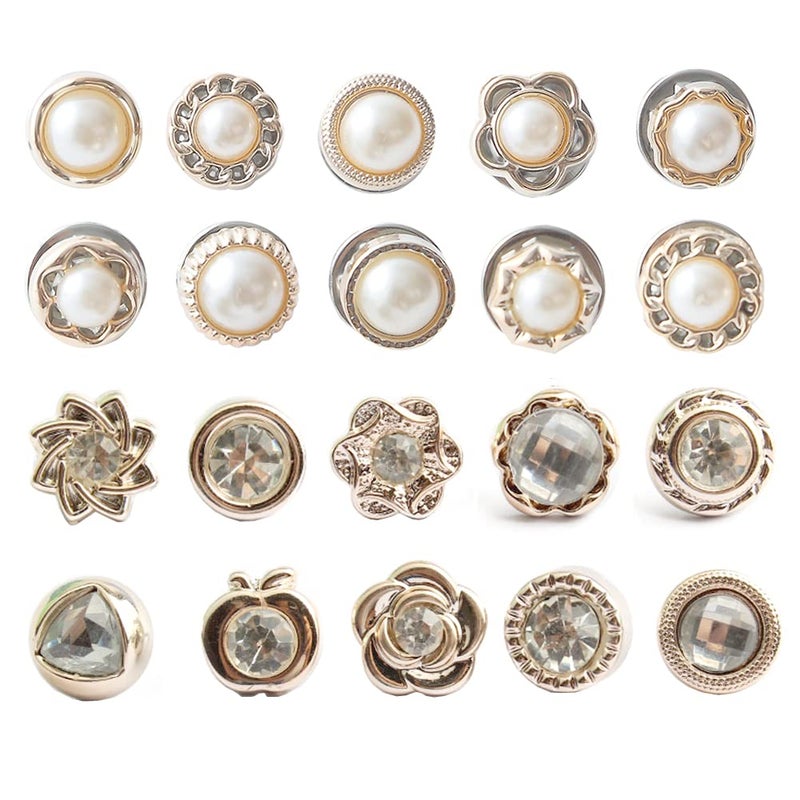 20Pcs Women Shirt Brooch Buttons Pearl No Sew Button Pins Safety Rhinestones Mini Brooch Pins Cover up ButtonRhinestone and pearl buttons