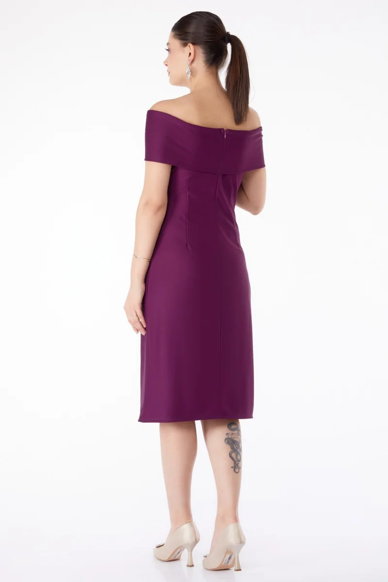 Tofisa Plain Cowl Neck Women's Purple Evening Dress - 13187