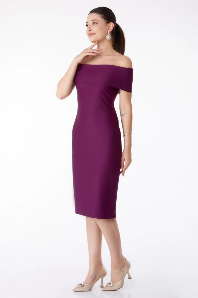 Tofisa Plain Cowl Neck Women's Purple Evening Dress - 13187