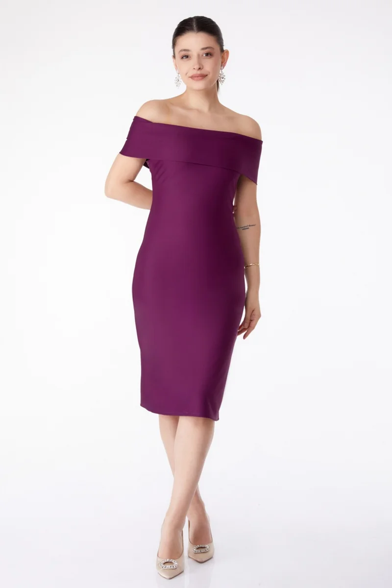 Tofisa Plain Cowl Neck Women's Purple Evening Dress - 13187