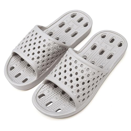 clootess Shower Shoes Slide for Men and Women Holes Bath Slipper Bathroom Sandal Pool Gym College Dorm Non-Slip Grey 40.41 - Image 1