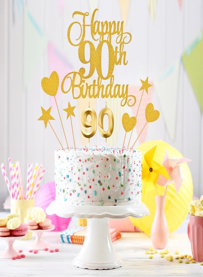 Lecferrarc 90th Birthday Cake Toppers, 90th Birthday Candles Numeral Candles and Glitter Cake Decorations Toppers Set for Party Supplies (Gold) - Image 4