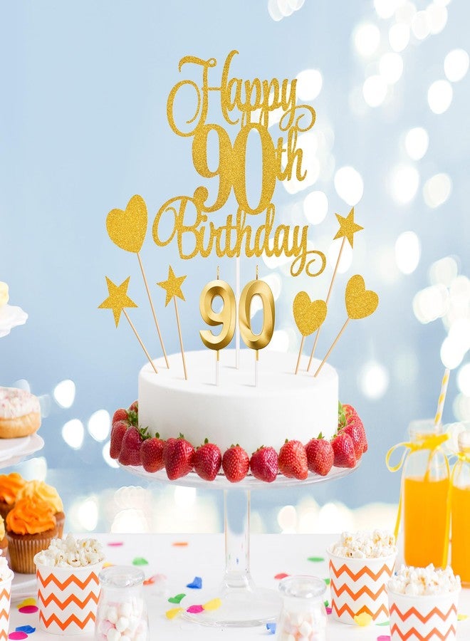 Lecferrarc 90th Birthday Cake Toppers, 90th Birthday Candles Numeral Candles and Glitter Cake Decorations Toppers Set for Party Supplies (Gold) - Image 3