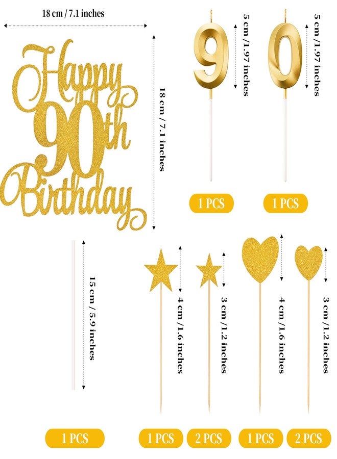 Lecferrarc 90th Birthday Cake Toppers, 90th Birthday Candles Numeral Candles and Glitter Cake Decorations Toppers Set for Party Supplies (Gold) - Image 2