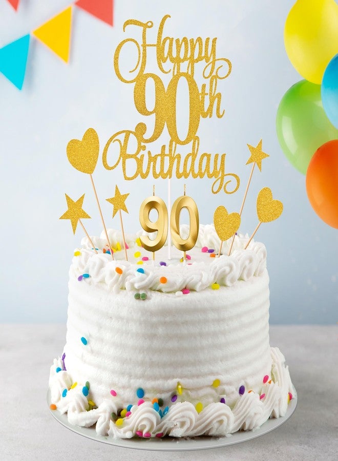 Lecferrarc 90th Birthday Cake Toppers, 90th Birthday Candles Numeral Candles and Glitter Cake Decorations Toppers Set for Party Supplies (Gold) - Image 5