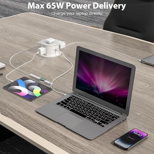 ANNQUAN 20 Amp Pop Up Countertop Outlet with 15W Wireless Charger,Max 65W Power Delivery,4.75" Pop Up Electrical Outlet with 3 Outlets 3 USB Ports for Home Office - Image 5