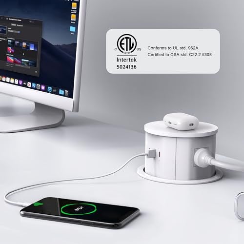 ANNQUAN 20 Amp Pop Up Countertop Outlet with 15W Wireless Charger,Max 65W Power Delivery,4.75" Pop Up Electrical Outlet with 3 Outlets 3 USB Ports for Home Office - Image 2