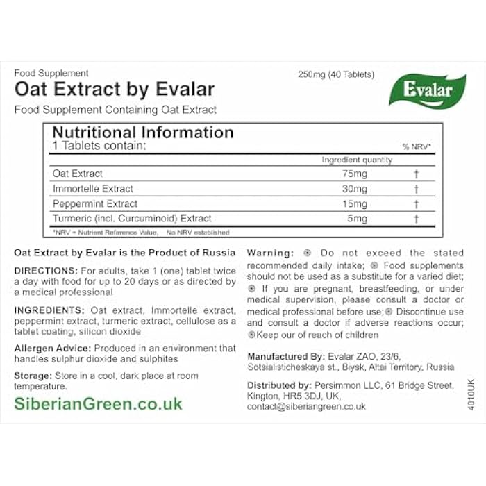Evalar Oat Extract Immortelle Turmeric Herbs Ovesol Siberian 40 Tabs - Image 5