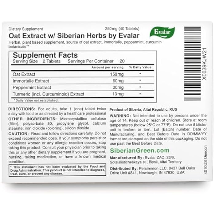 Evalar Oat Extract Immortelle Turmeric Herbs Ovesol Siberian 40 Tabs - Image 4