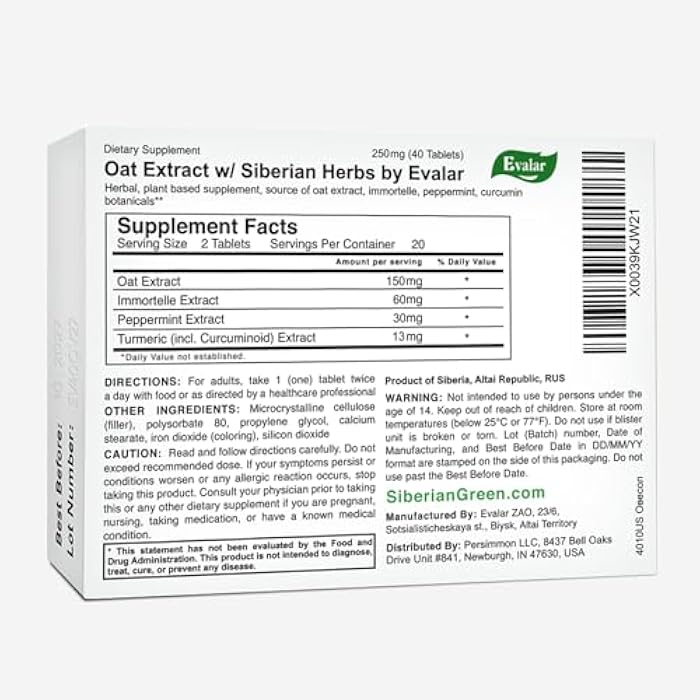 Evalar Oat Extract Immortelle Turmeric Herbs Ovesol Siberian 40 Tabs - Image 2