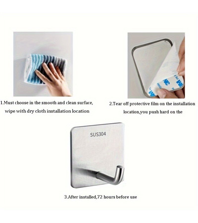 Stainless Steel Sticky Hooks 12 Pack Heavy Duty Multi Purpose Kitchen Wall Decor - Image 5