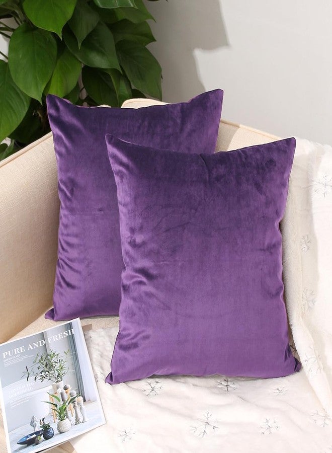 Hibate 2 Pack Soft Velvet Couch Throw Pillow Covers 18x18 Inch for Sofa Living Room Bedroom (Purple) - Image 2
