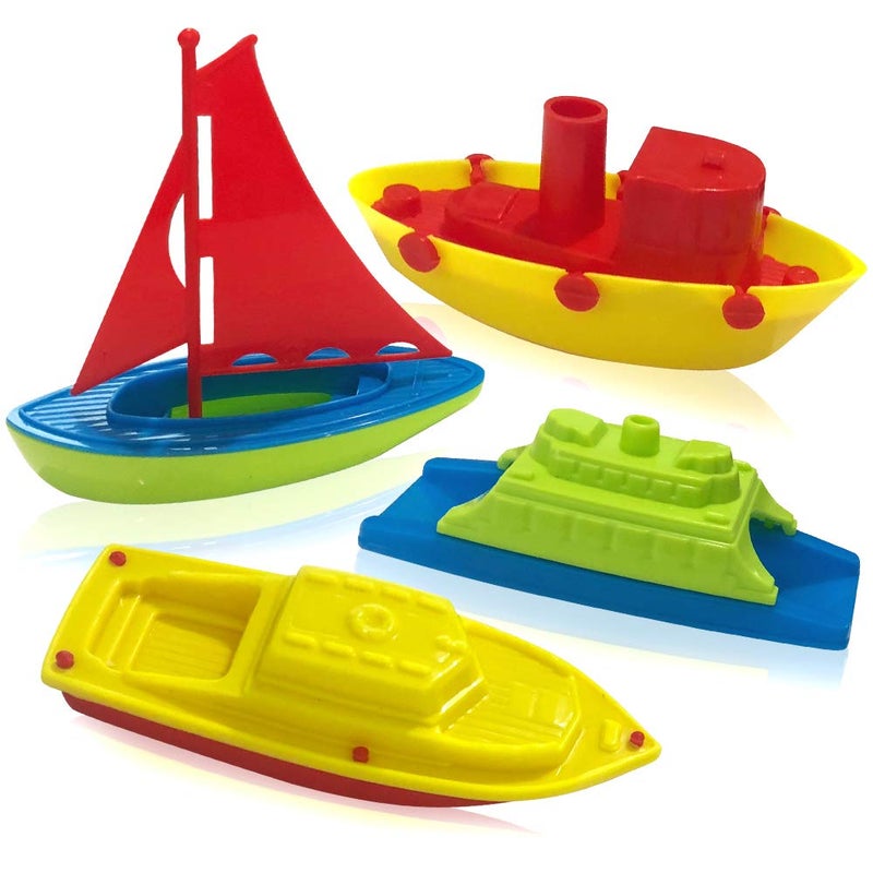 ArtCreativity Toy Boat Bath Toys for Kids & Toddlers, Set of 4, Kids Pool Toys for Outdoor Water Play, Floating Pool Boat Toys for Bathtub, Summer Beach Toys, Cute Party Favors for Boys and Girls - Image 1