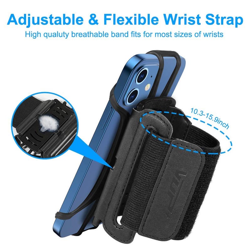 VUP Wristband Phone Holder, 360° Rotatable Forearm Armband for iPhone 15/14/13/Pro Max/Pro/Mini/12/11/SE 2020/Xs/XR/X/8/7/Plus, Fits All 4-6.7 Inch Smartphones (Black-Small) - Image 4