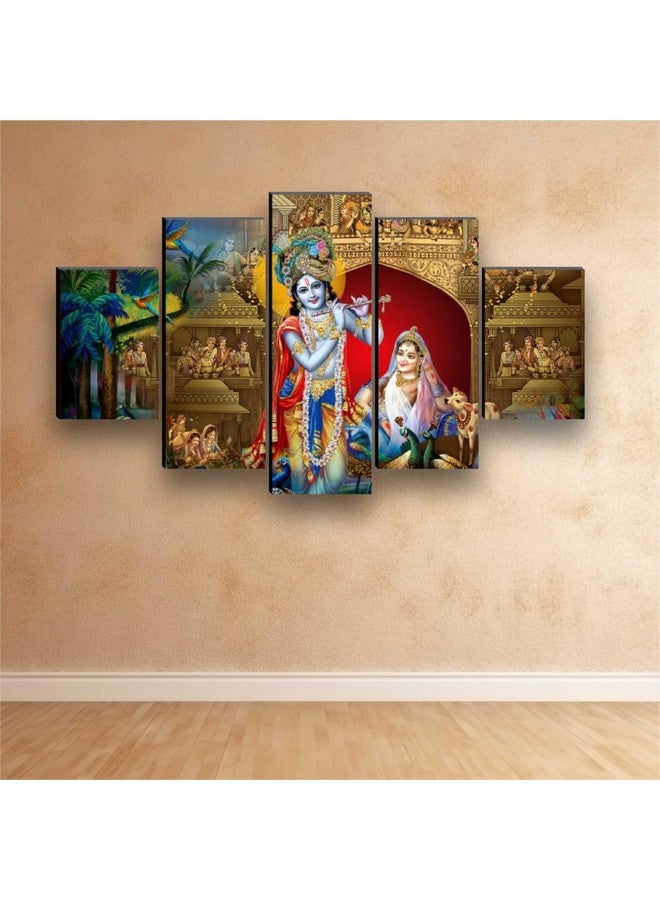 SAF مجموعة لوحات SAF من 5 لوحات رادها كريشنا فن حديث ديني ديكور منزلي للحوائط 30 بوصة × 18 بوصة SANFPNLS32236 (متعدد الألوان) - Image 1