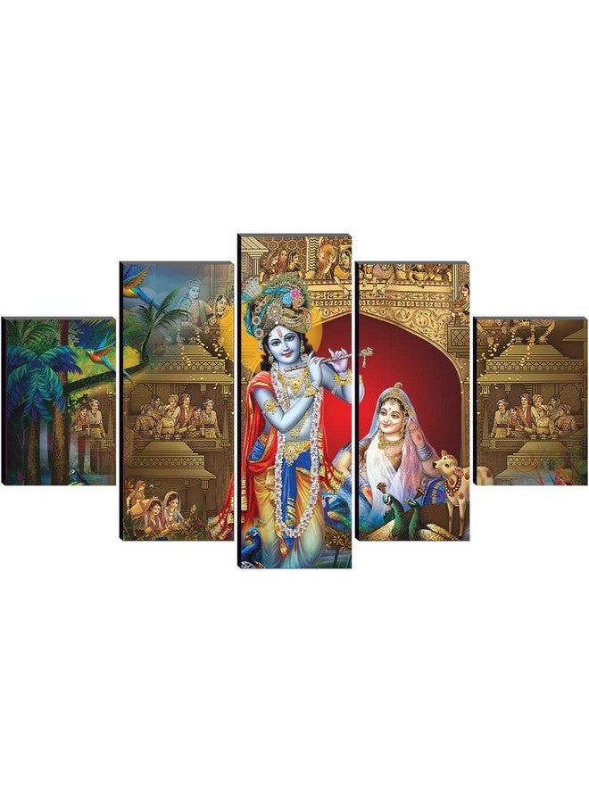 SAF مجموعة لوحات SAF من 5 لوحات رادها كريشنا فن حديث ديني ديكور منزلي للحوائط 30 بوصة × 18 بوصة SANFPNLS32236 (متعدد الألوان) - Image 5