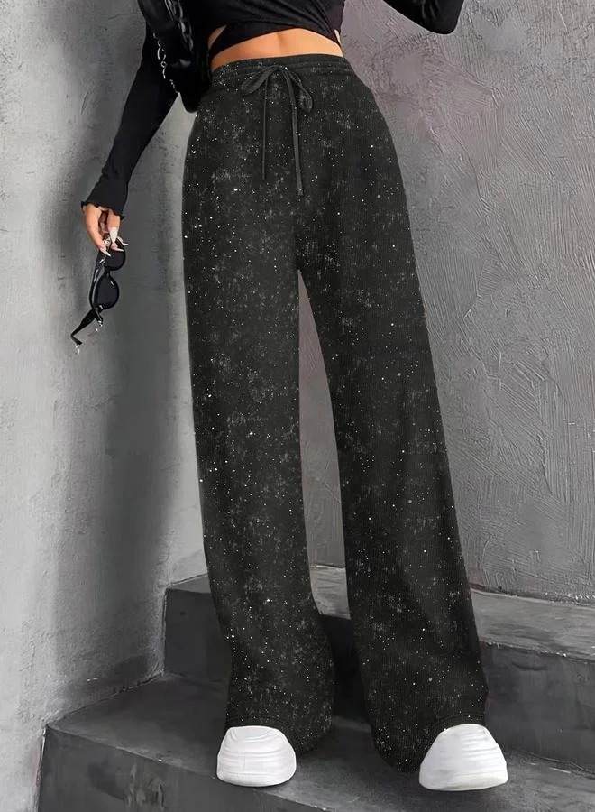 تايك تو بنطال بأرجل واسعة وقماش بارز الملمس وخصر برباط