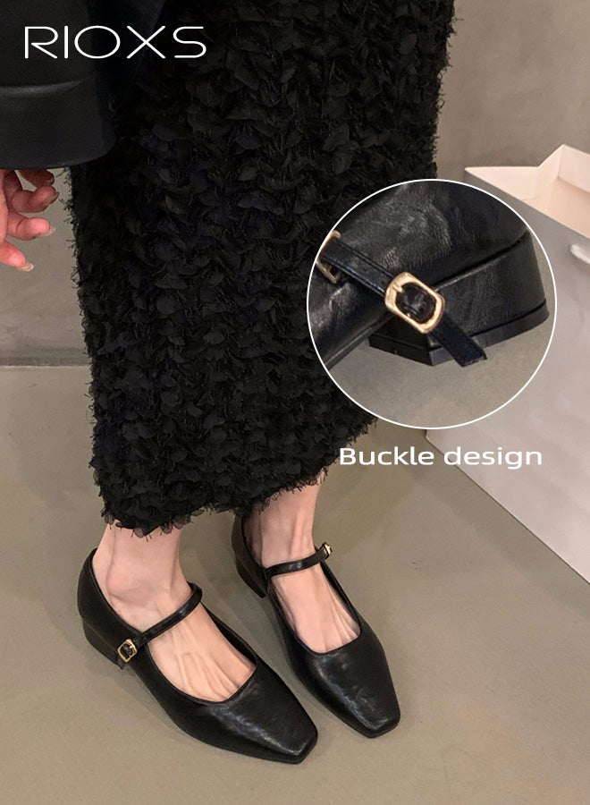 RIOXS Women's Mary Jane Heels,  Square Closed Toes Pump Shoes with Buckle Strap, Classic Anti-slip Chunky Low Heel Mary Jane Shoes for Ladies, Cmofy Lightweight Ladies Ballet Shoes Wedding Dress Shoes for Work, Shopping, Dating, Prom and Daily Wear, Black - Image 3