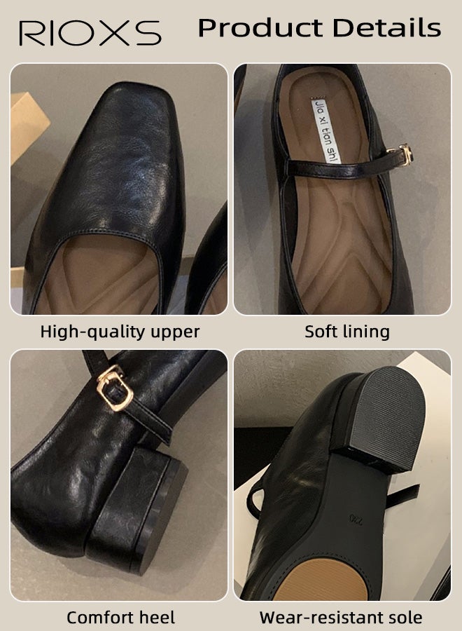 RIOXS Women's Mary Jane Heels,  Square Closed Toes Pump Shoes with Buckle Strap, Classic Anti-slip Chunky Low Heel Mary Jane Shoes for Ladies, Cmofy Lightweight Ladies Ballet Shoes Wedding Dress Shoes for Work, Shopping, Dating, Prom and Daily Wear, Black - Image 4
