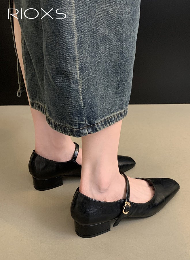 RIOXS Women's Mary Jane Heels,  Square Closed Toes Pump Shoes with Buckle Strap, Classic Anti-slip Chunky Low Heel Mary Jane Shoes for Ladies, Cmofy Lightweight Ladies Ballet Shoes Wedding Dress Shoes for Work, Shopping, Dating, Prom and Daily Wear, Black - Image 5