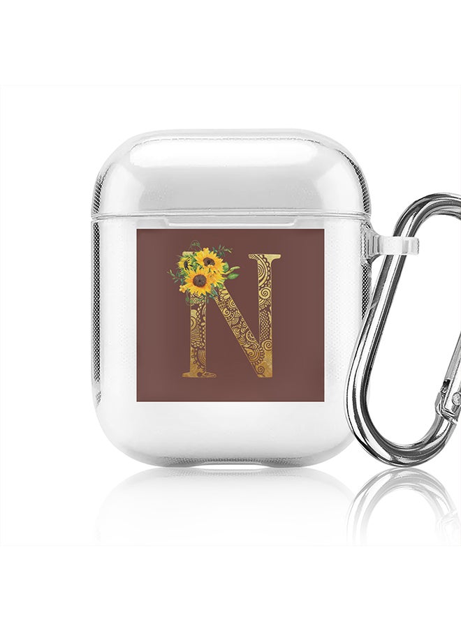 Stylizedd - Classic Clear printed Case for Apple Airpods 2 / 1 Soft TPU Gel Thin Transparent Flexible Cover - Custom Monogram Initial Letter Mandala Floral Pattern Alphabet - N (Brown ) - Image 1