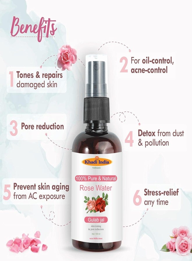 Vedimatic Khadi Herbals Rose Water Toner, Face Mist, Astringent, Ayurvedic, 100% Pure, Body-Spray | Oil-Control, Acne-Control, Hydration, Face CTM | Ayurvedic, Pure & Fresh Made, Steam-Distilled (Pack of 2 -200 ml.) - Image 5