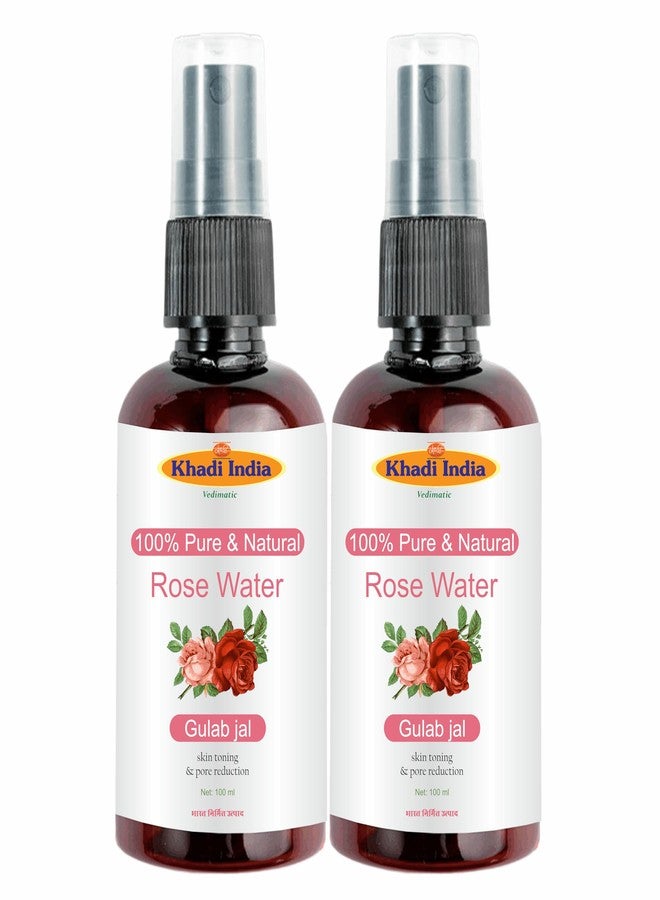 Vedimatic Khadi Herbals Rose Water Toner, Face Mist, Astringent, Ayurvedic, 100% Pure, Body-Spray | Oil-Control, Acne-Control, Hydration, Face CTM | Ayurvedic, Pure & Fresh Made, Steam-Distilled (Pack of 2 -200 ml.) - Image 1