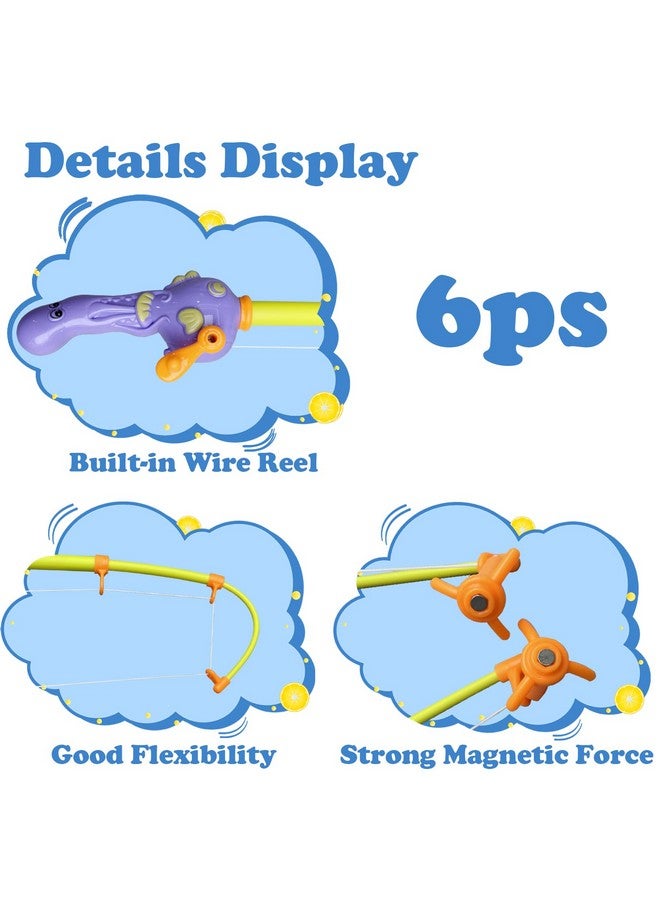 Timisea 6 Pcs Fishing Rod Pole Pool Toy,Fishing Bath Toys Game for Bath Time Carnival,Educational Learning Toys for Children Magnetic Fishing Rod Game - Image 2