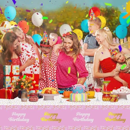 AMFIN 54 x 72 Inch Happy Birthday Printed Metallic Foil Disposable Table Cover, Tablecloth for Party, Birthday Decoration. Waterproof, Shiny Finish - Pink [Pack of 1] - Image 3