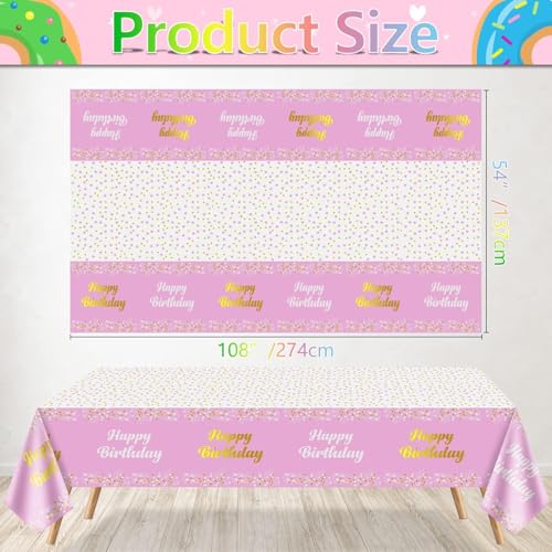 AMFIN 54 x 72 Inch Happy Birthday Printed Metallic Foil Disposable Table Cover, Tablecloth for Party, Birthday Decoration. Waterproof, Shiny Finish - Pink [Pack of 1] - Image 2