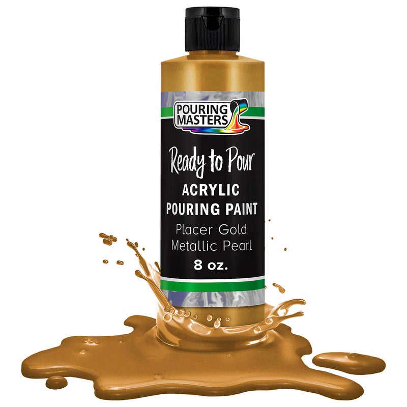 Pouring Masters Placer Gold Metallic Pearl Ready to Pour Acrylic Pouring Paint Premium 8Ounce PreMixed Fluid Acrylic Paint Fluid Art Supplies for Canvas Wood Paper Tile Rocks