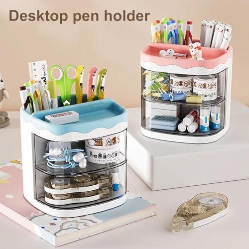 HOME CUBE Plastic Desk Organizer With Drawer Desktop Office Stationery Storage Box Desk Accessories Table Organiser Study Table Office Table Pen Stand- 2035 (Yellow) - Image 3