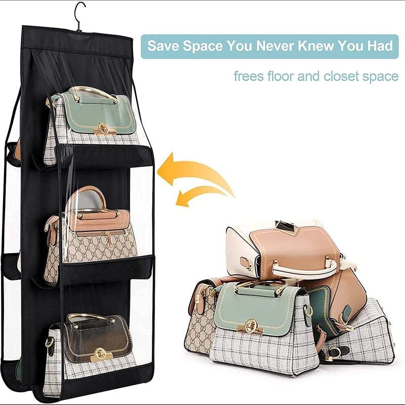 Ad Fresh Hanging Purse Handbag Storage Organizer Soft Breathable Foldable DustProof Holder Bag Wardrobe Closet with 6 Clear Pockets - Image 5