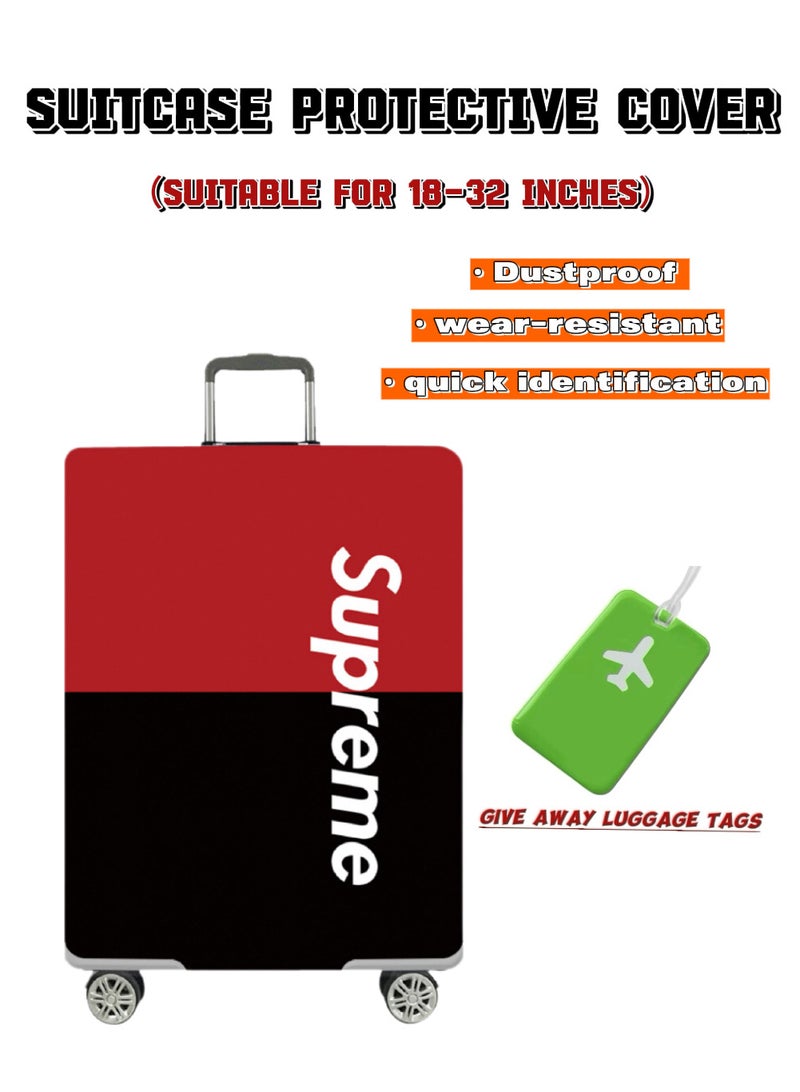TNGames Supreme Pattern Streetwear Brand Fashionable & Stain-Resistant Design Extra Thick & Highly Elastic Suitcase Protector Cover (Fits 28-32 Inch Luggage) + Free Macaron Apple Green PVC Luggage Tag | Dustproof & Scratchproof - Easy Airport Identification - Image 1