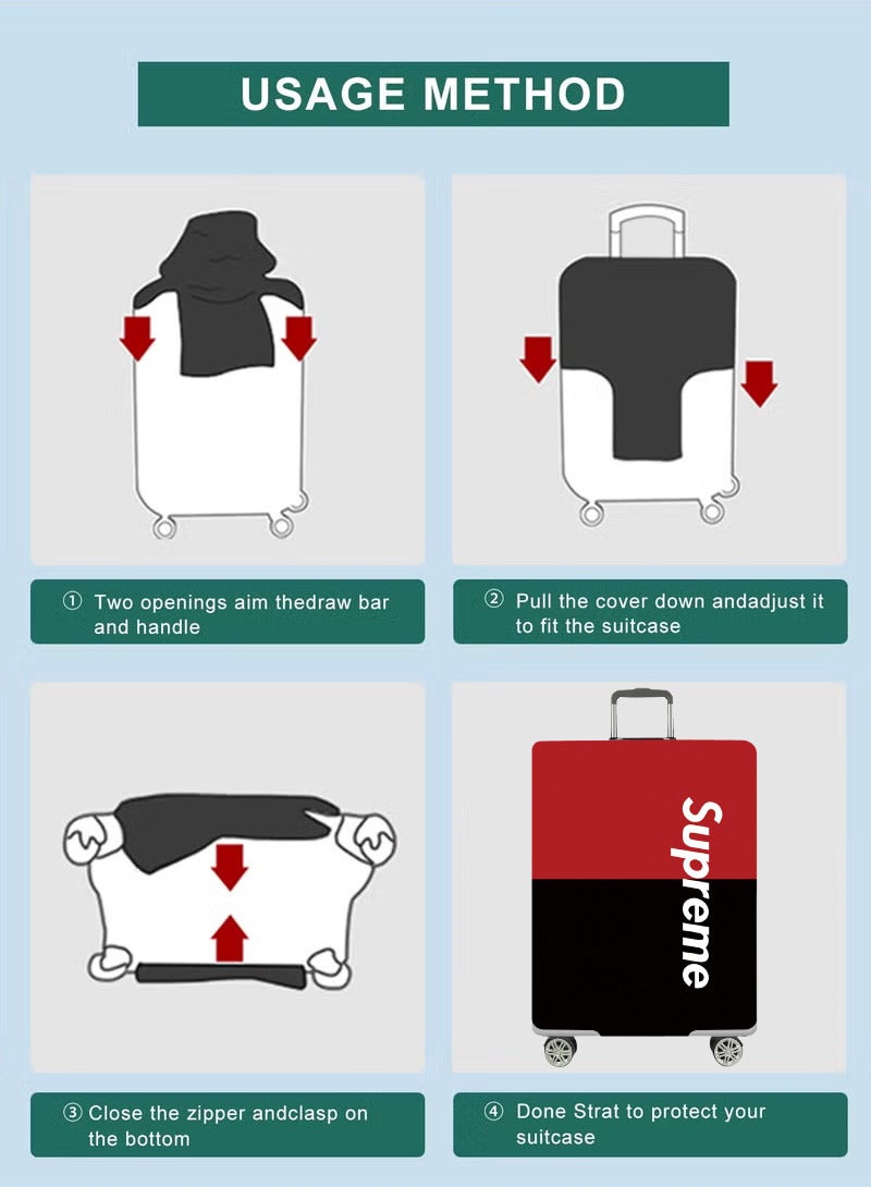 TNGames Supreme Pattern Streetwear Brand Fashionable & Stain-Resistant Design Extra Thick & Highly Elastic Suitcase Protector Cover (Fits 28-32 Inch Luggage) + Free Macaron Apple Green PVC Luggage Tag | Dustproof & Scratchproof - Easy Airport Identification - Image 4