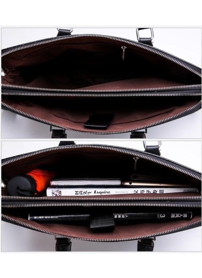 WAOKN Men's Fashion New Crocodile Pattern Handbag, Business Briefcase, Office Bag, Shoulder bag,Laptop Bag,Multi-pocket Computer Bag,Crossbody Bag, Messenger Bag for Leisure Commute Fathers Day Gifts(Black）  - Image 4