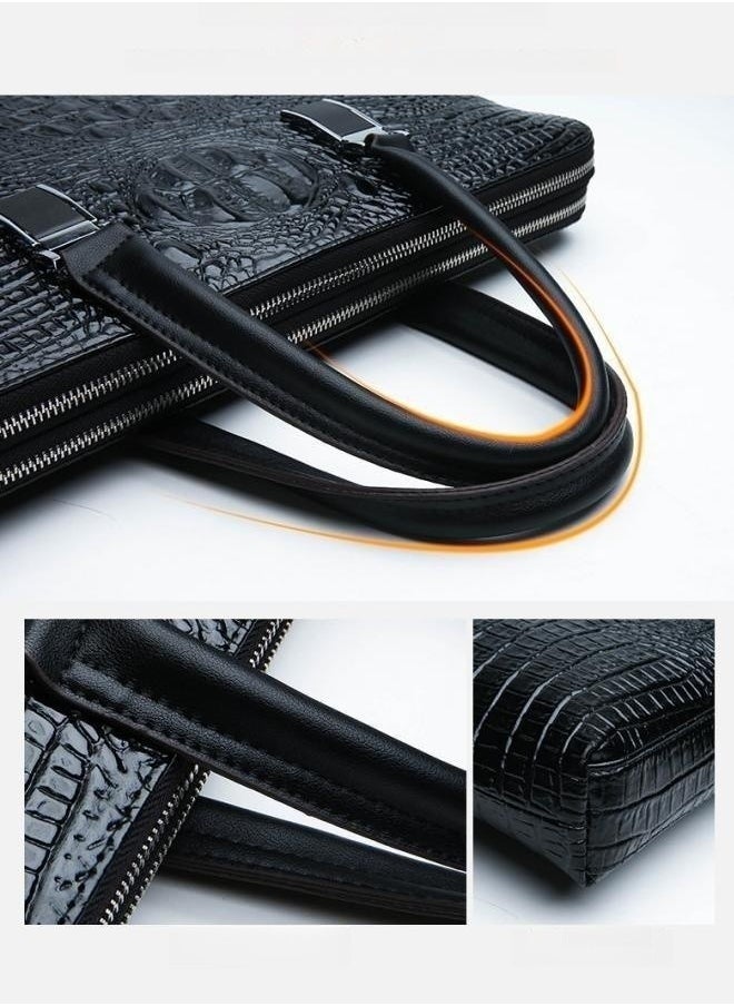 WAOKN Men's Fashion New Crocodile Pattern Handbag, Business Briefcase, Office Bag, Shoulder bag,Laptop Bag,Multi-pocket Computer Bag,Crossbody Bag, Messenger Bag for Leisure Commute Fathers Day Gifts(Black）  - Image 3