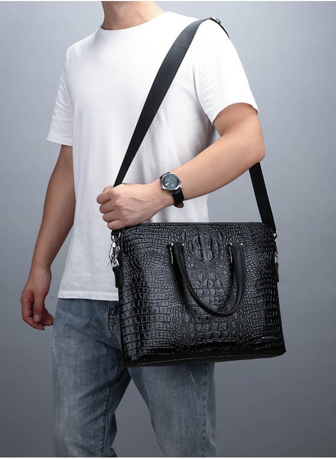 WAOKN Men's Fashion New Crocodile Pattern Handbag, Business Briefcase, Office Bag, Shoulder bag,Laptop Bag,Multi-pocket Computer Bag,Crossbody Bag, Messenger Bag for Leisure Commute Fathers Day Gifts(Black）  - Image 2