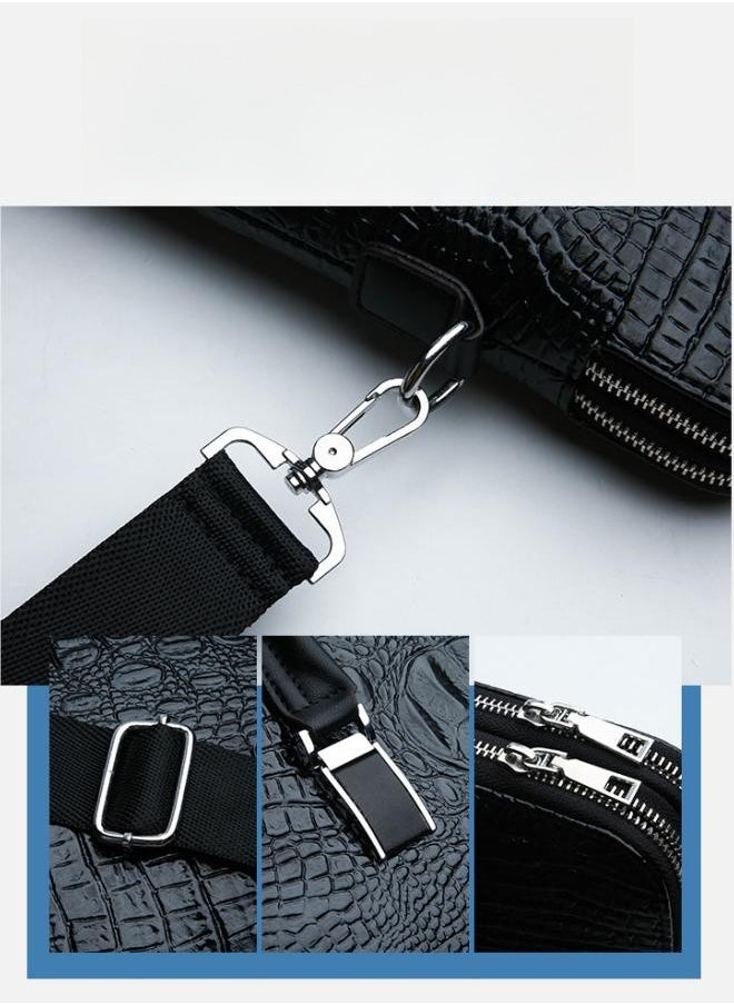 WAOKN Men's Fashion New Crocodile Pattern Handbag, Business Briefcase, Office Bag, Shoulder bag,Laptop Bag,Multi-pocket Computer Bag,Crossbody Bag, Messenger Bag for Leisure Commute Fathers Day Gifts(Black）  - Image 5