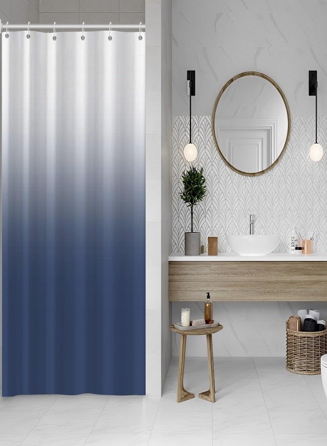 Uiiooazy Ombre Navy Blue Shower Curtain Set with Hooks Modern Gradient White Blue Shower Curtains for Bathroom Stall RV Solid Boho Waterproof Fabric Shower Curtain 36x72inches - Image 1