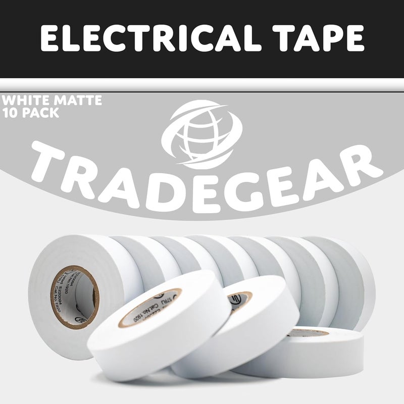 TradeGear شريط كهربائي (10 عبوة) أبيض مع تدرج رمادي غير لامع - مقاوم للماء، مقاوم للاشتعال، لاصق قائم على المطاط، معتمد من UL - مصنف لحد أقصى 600 فولت و 80 درجة مئوية - يقيس 60 قدم × 3/4 بوصة × 0.07 بوصة - Image 2