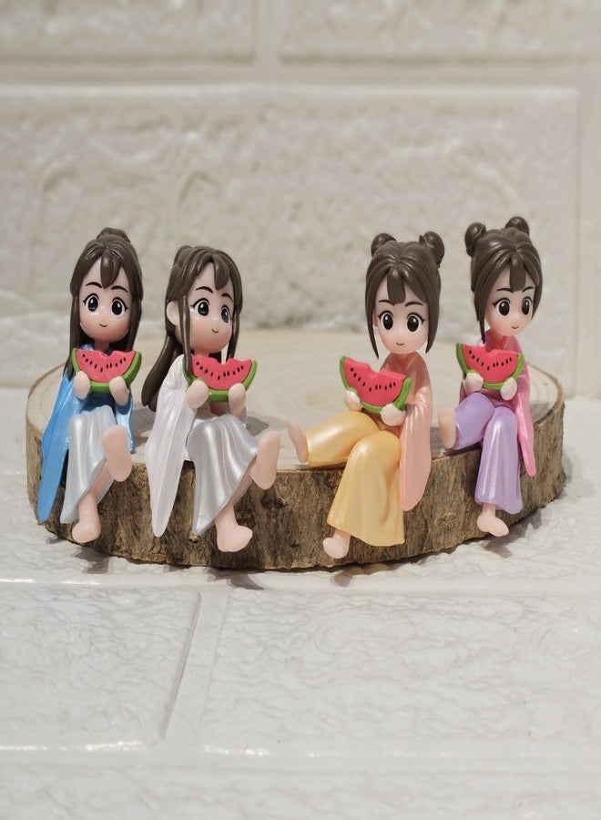 ARUNA DECOR Cute Miniature Watermelon Girl Figurines Set of 4 | PVC Tiny Dollhouse Accessories | Fairy Garden Mini Decor Showpieces | Gift Items for Home Desk Shelf - Image 1