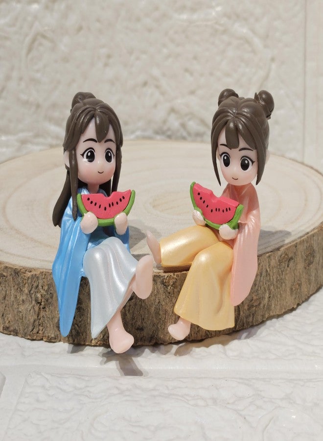 ARUNA DECOR Cute Miniature Watermelon Girl Figurines Set of 4 | PVC Tiny Dollhouse Accessories | Fairy Garden Mini Decor Showpieces | Gift Items for Home Desk Shelf - Image 3